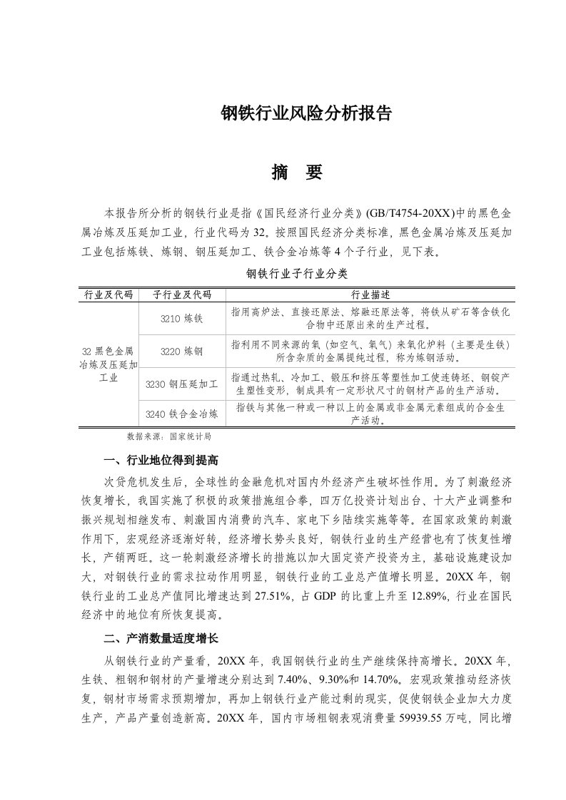 行业分析-吉林银行钢铁行业风险分析报告