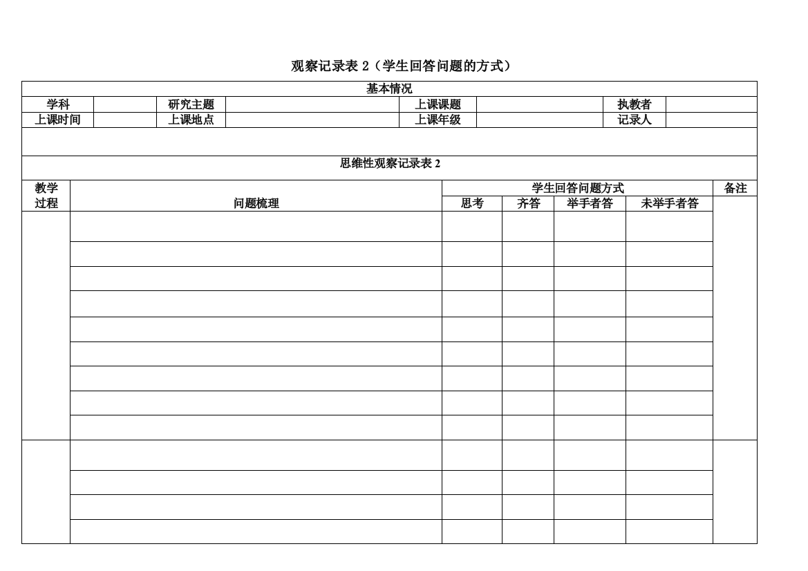 课堂观察量表——学生回答问题方式