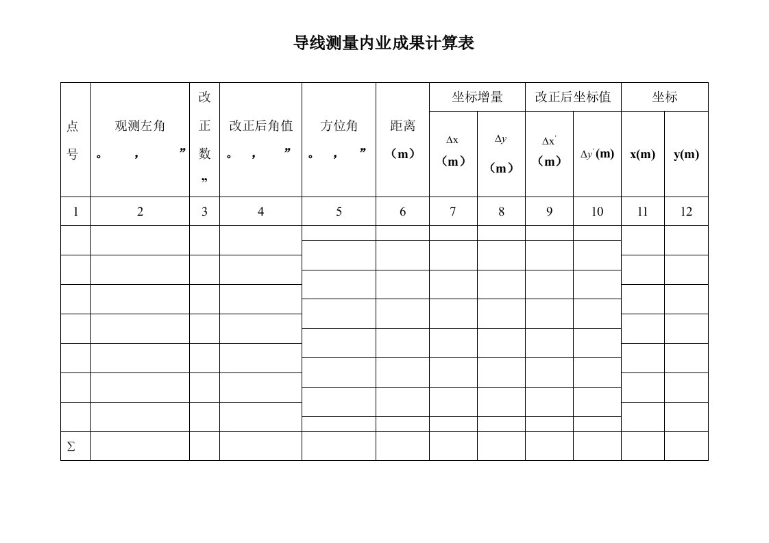 导线测量内业成果计算表