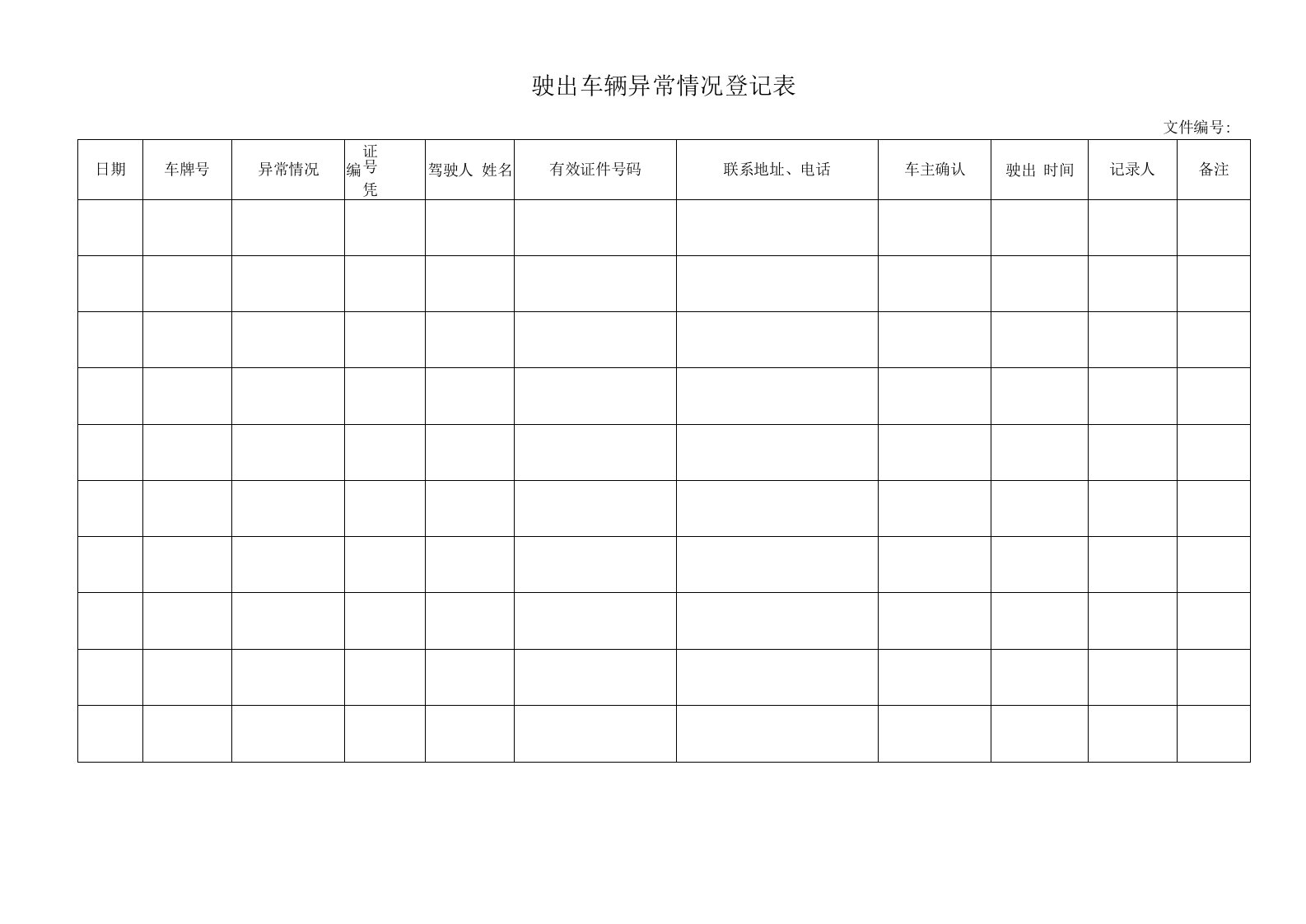 驶出车辆异常情况登记表