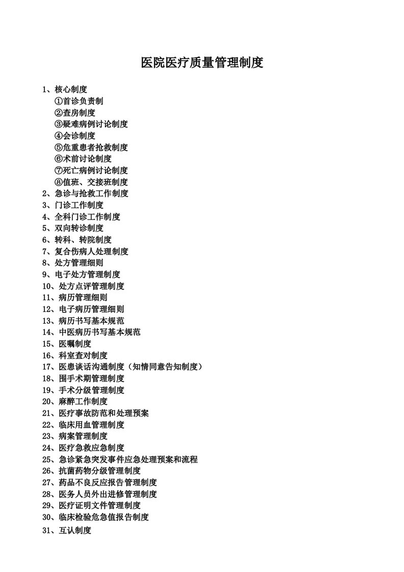 医院医疗质量管理制度