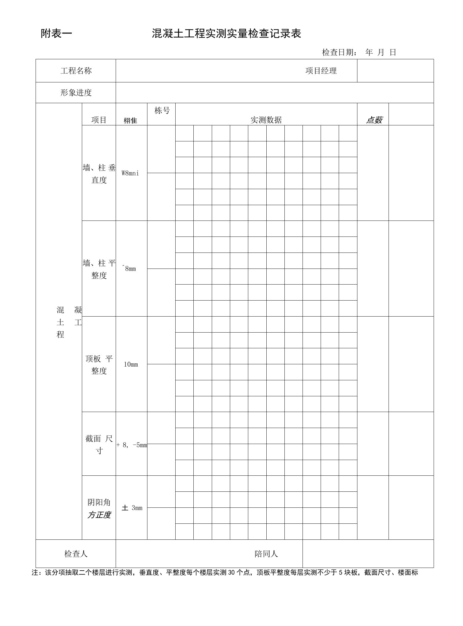 实测实量专项表格