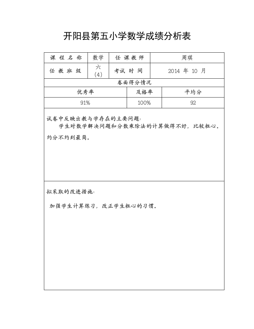 成绩分析表格设计