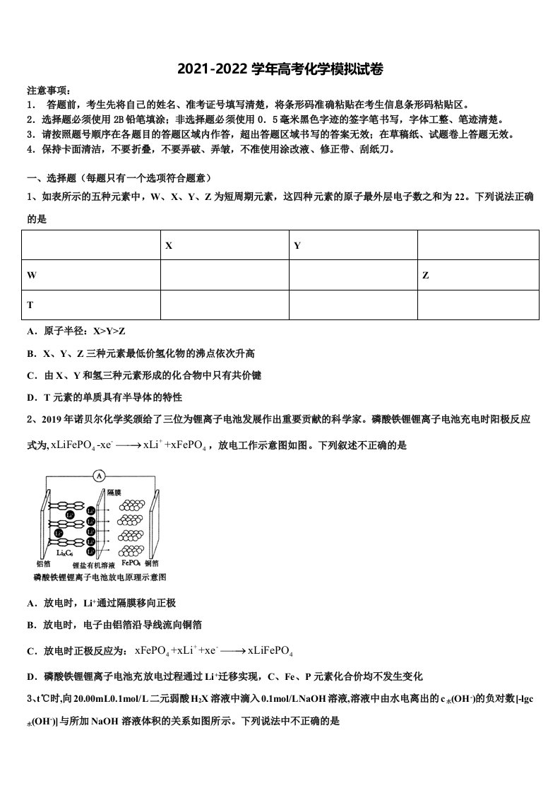 2022届天津市塘沽滨海中学高三最后一卷化学试卷含解析