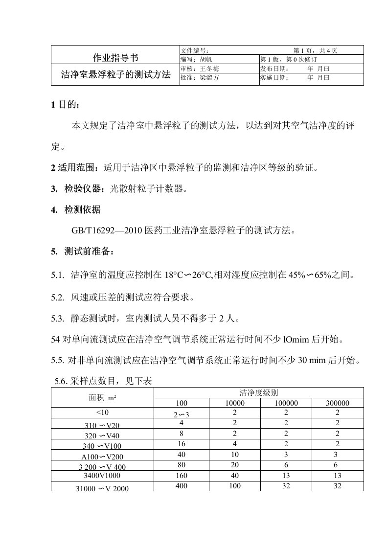 洁净室悬浮粒子的测试方法