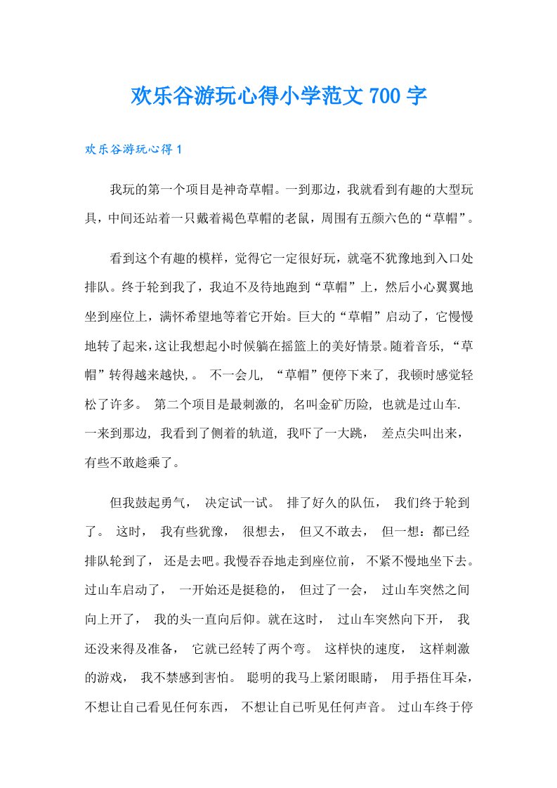 欢乐谷游玩心得小学范文700字