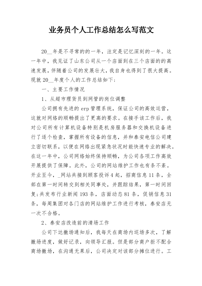 业务员个人工作总结怎么写范文