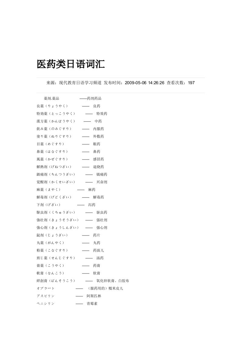 医药类日语词汇