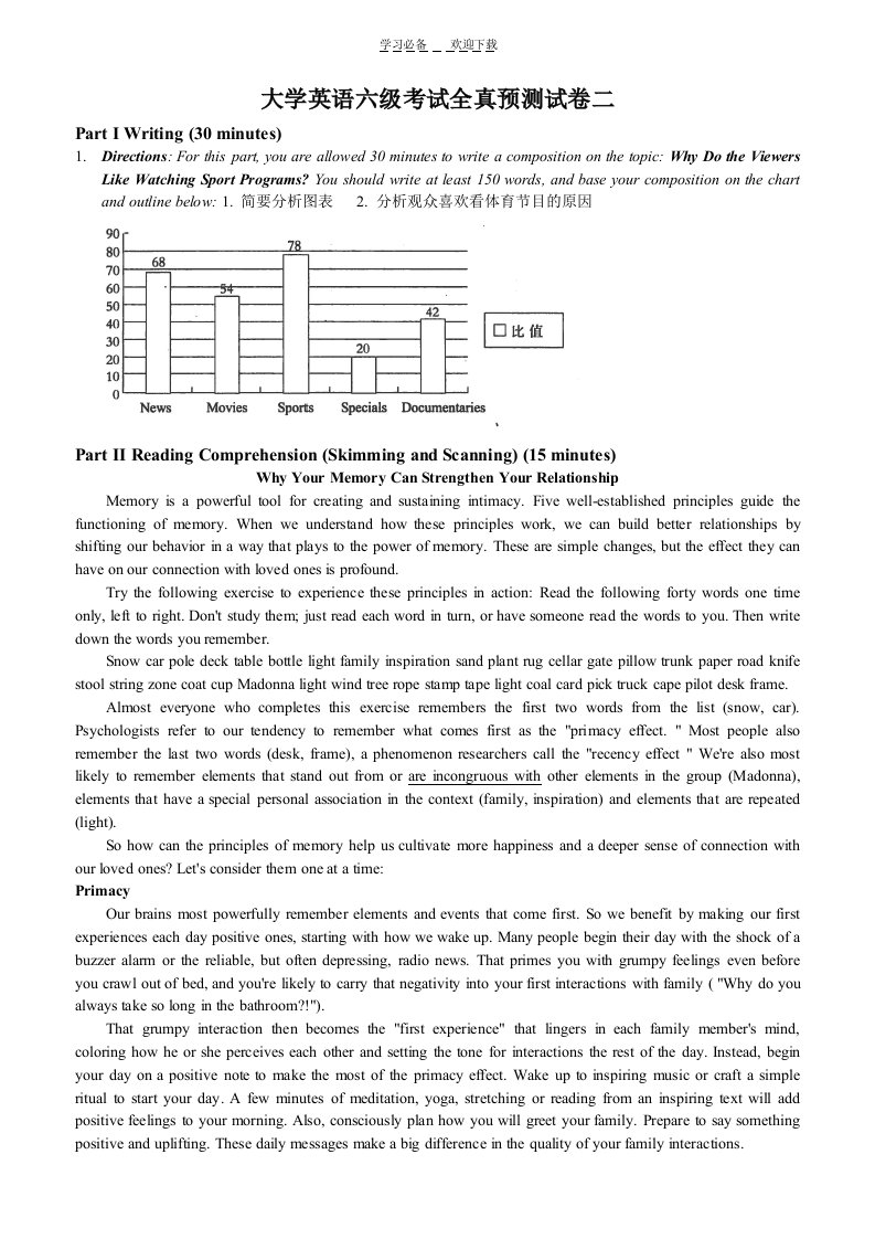 大学英语六级考试全真预测试卷二