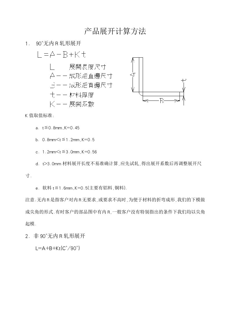 各种板厚、折弯角度展开尺寸计算方式