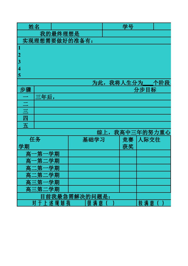 高中生规划表单