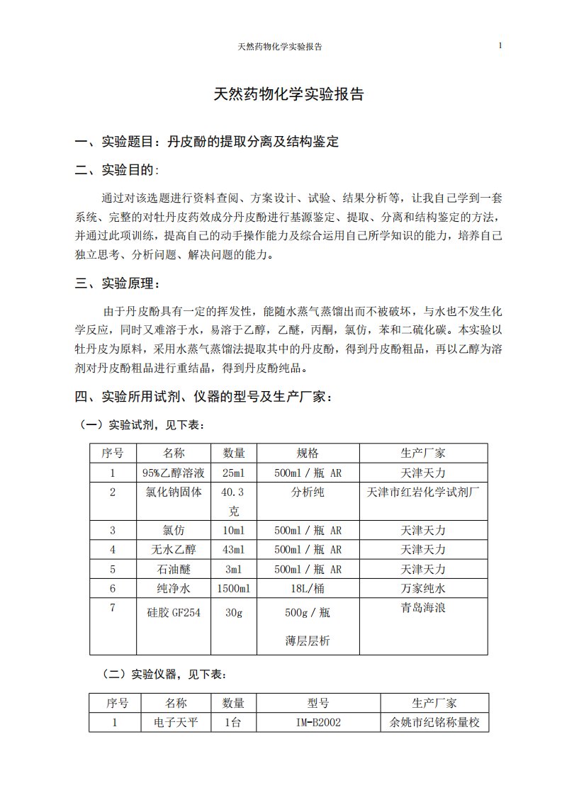 天然药物化学实验报告