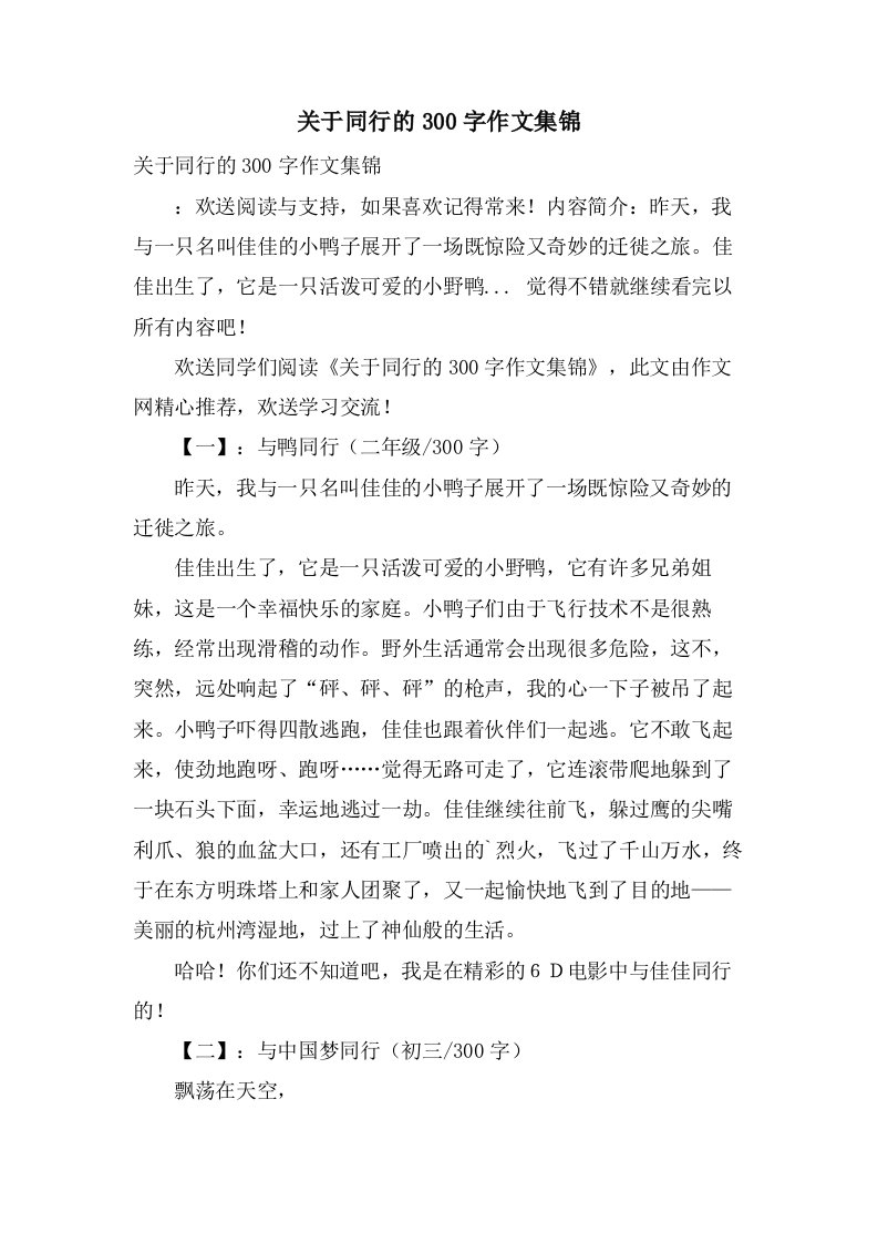 关于同行的300字作文集锦