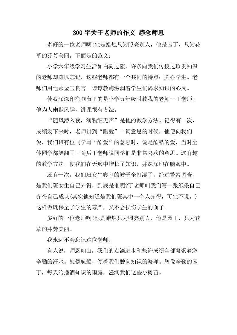 300字关于老师的作文