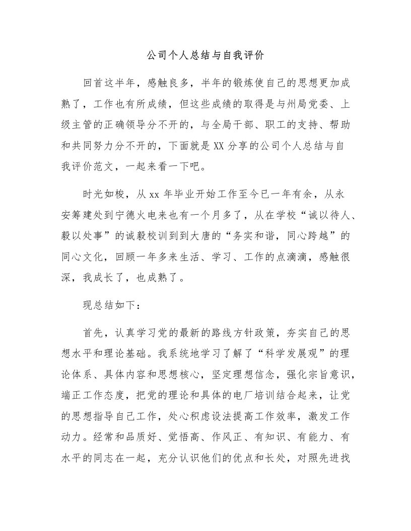 公司个人总结与自我评价