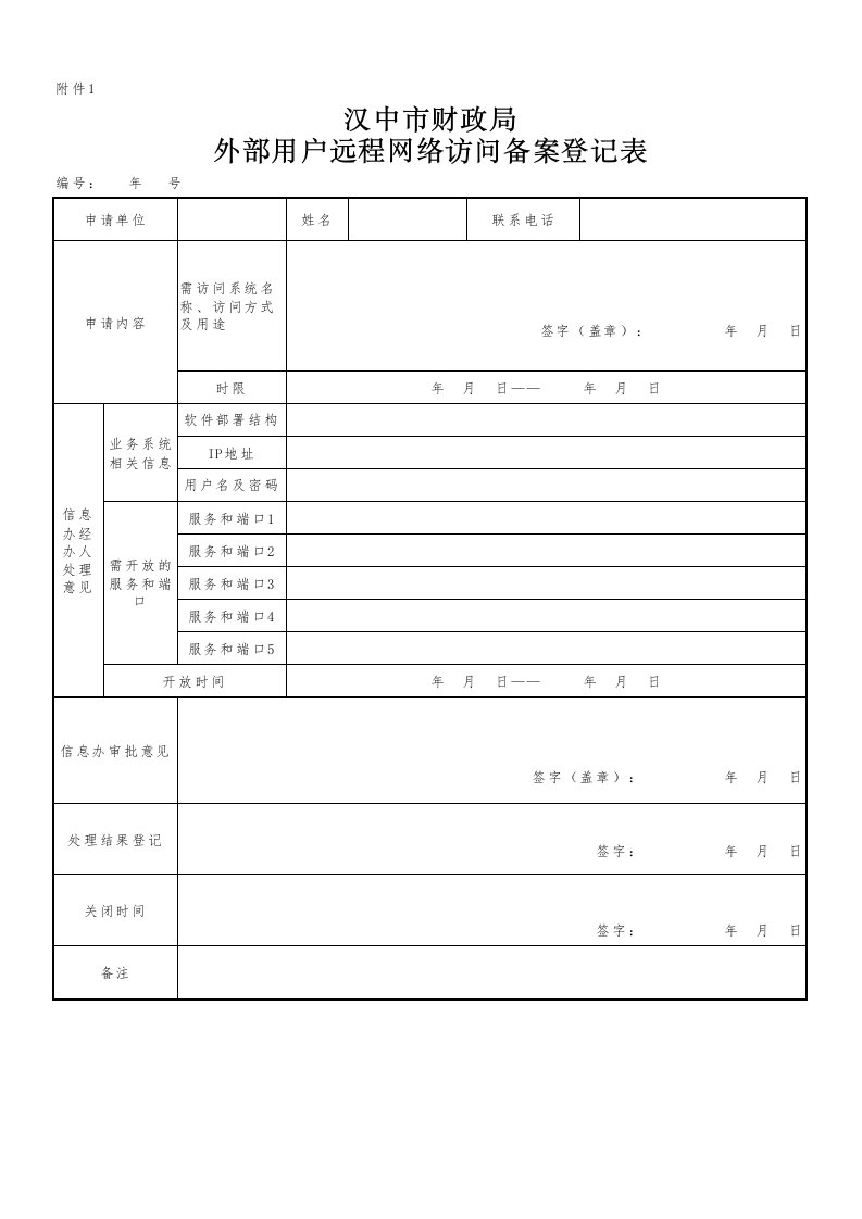 外部用户远程网络访问备案登记表