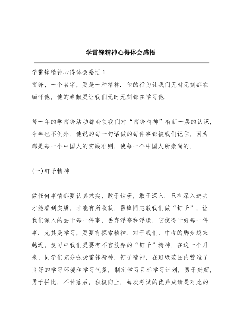 学雷锋精神心得体会感悟