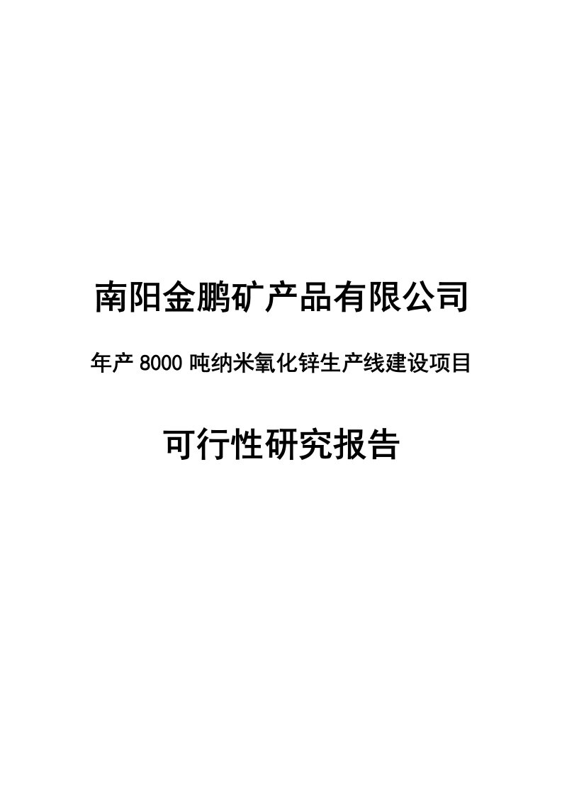 最新年产8000吨纳米氧化锌生产线建设项目可行性研究报告完整版