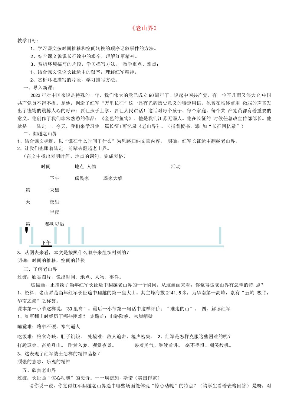 初中语文人教七年级下册老山界教案