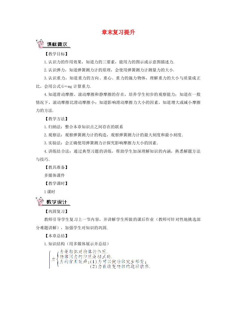 八年级物理下册第七章力章末复习提升教案新版教科版