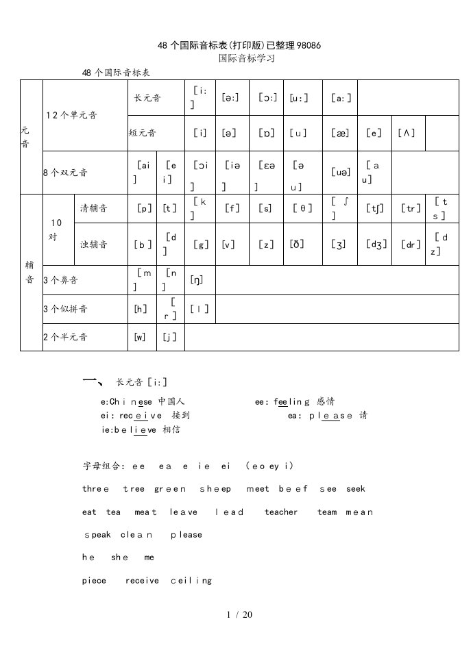 48个国际音标表已整理