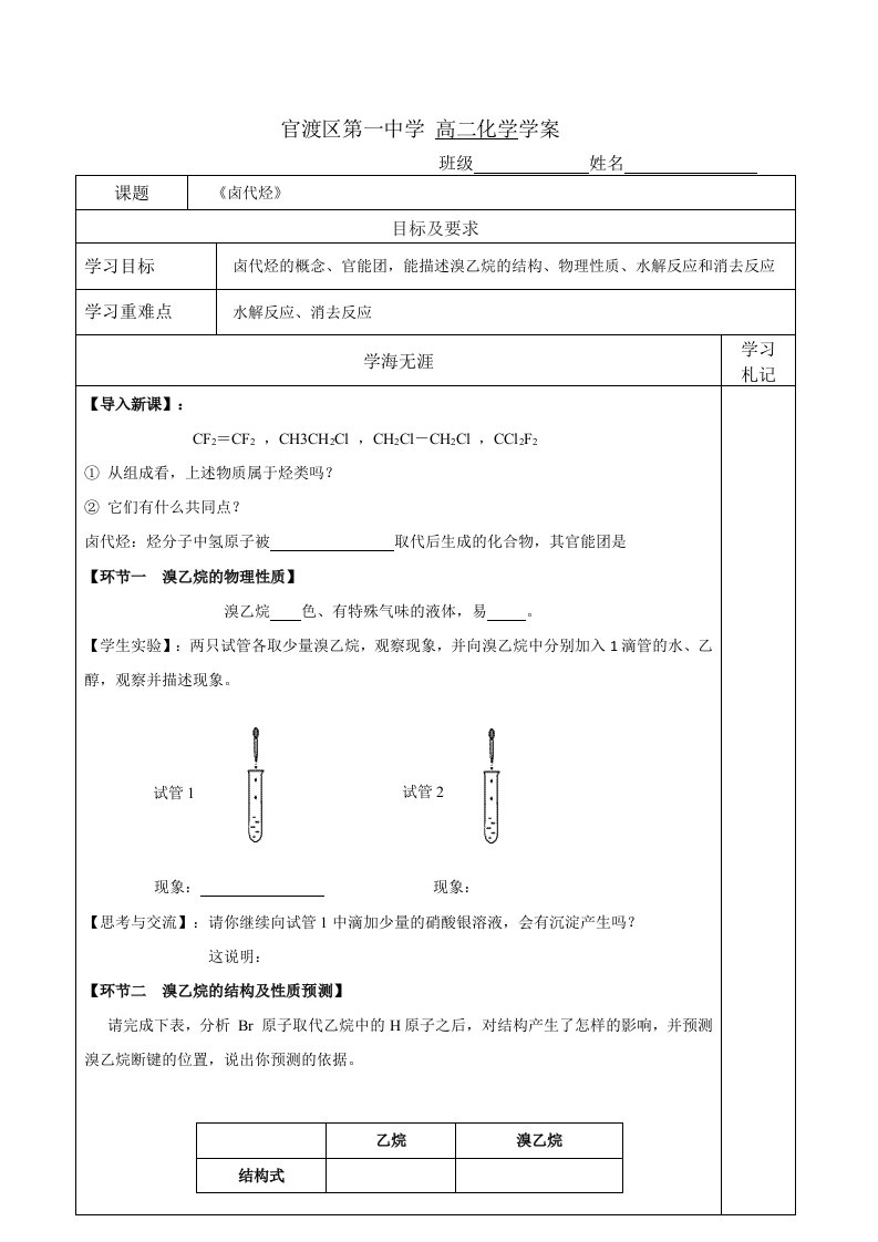 2、卤代烃的制备和性质