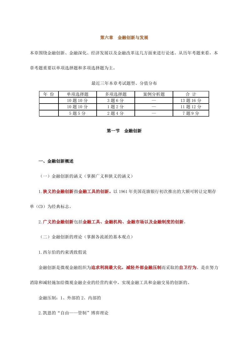 2024年经济师考试中级金融讲义之金融创新与发展