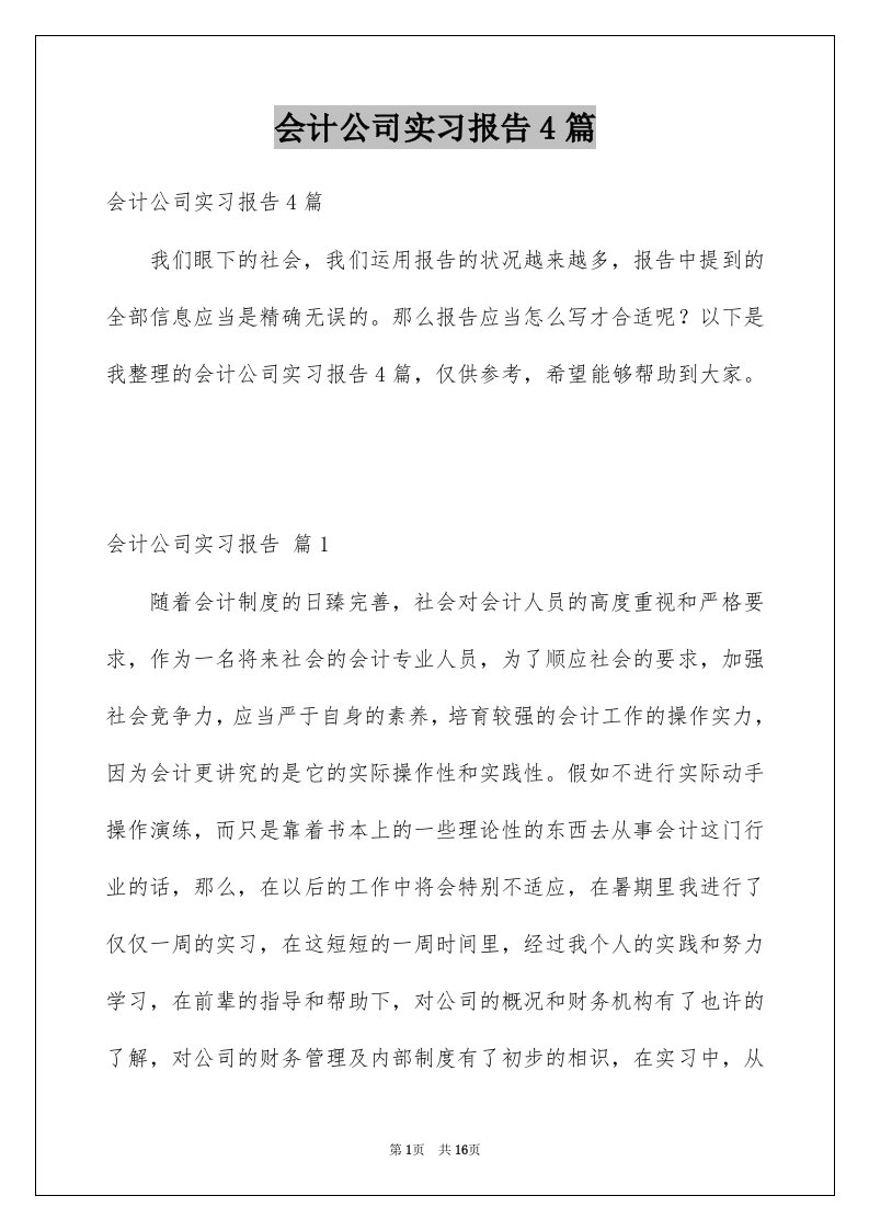 会计公司实习报告4篇例文