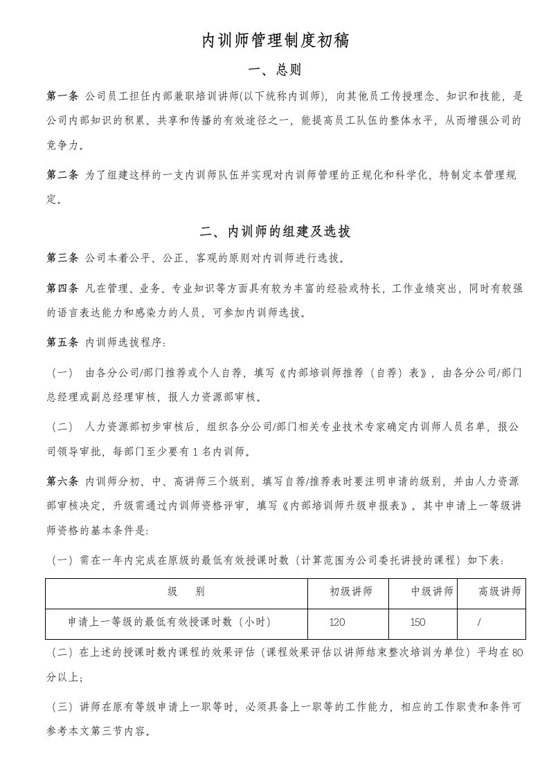 内训师管理制度初稿