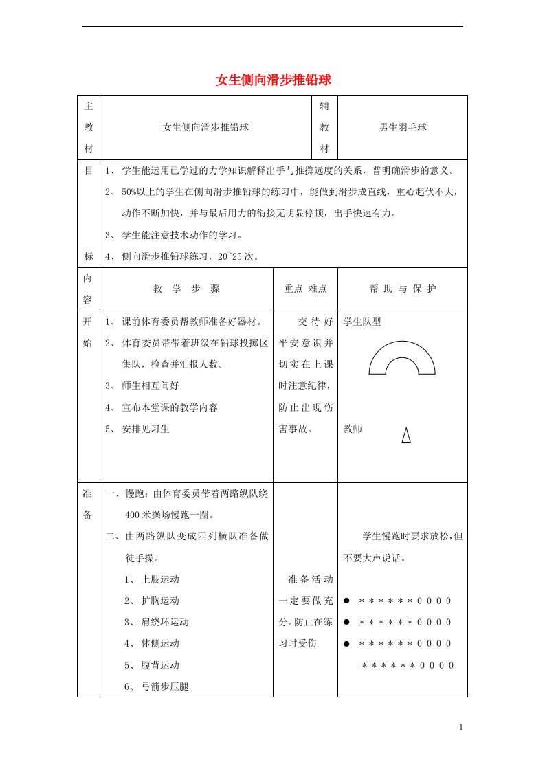 江苏省金坛市七年级体育与健康上册女生推铅球教案2