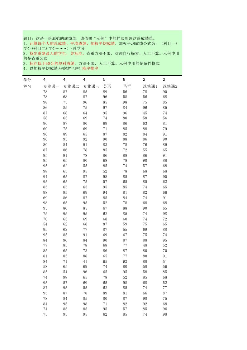 excel操作练习题