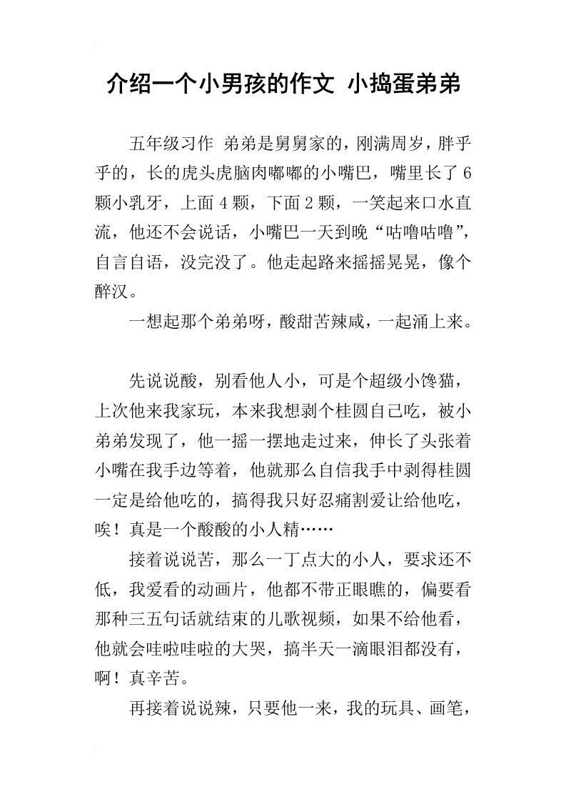 介绍一个小男孩的作文小捣蛋弟弟