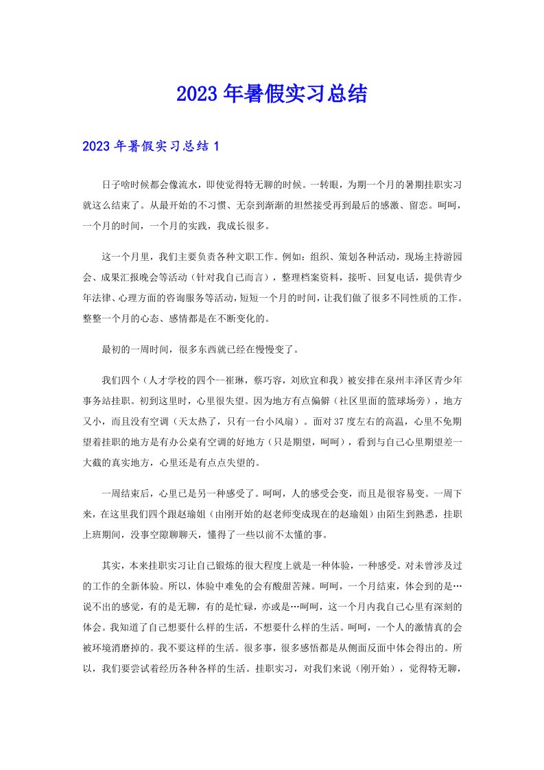 （精编）2023年暑假实习总结