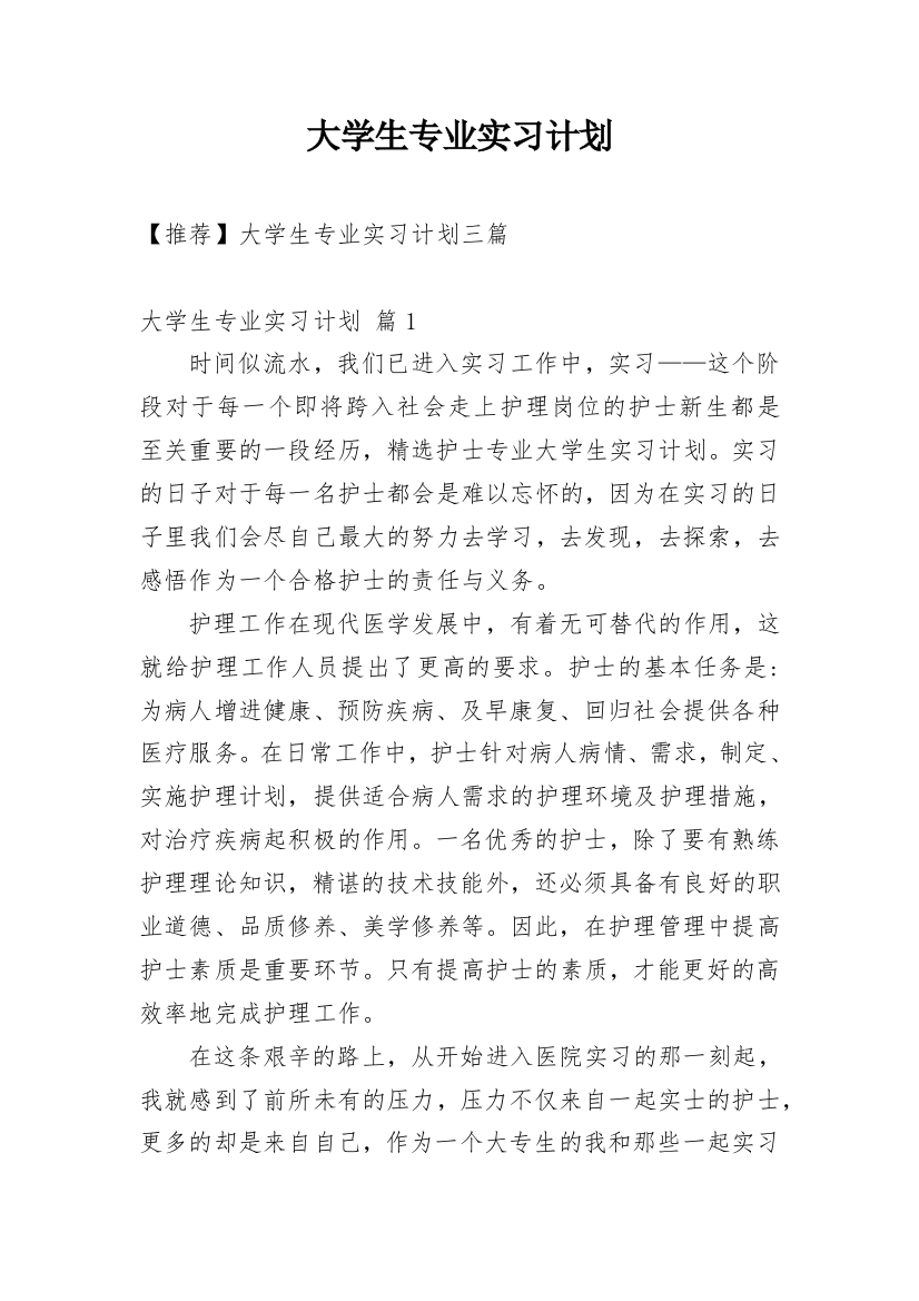 大学生专业实习计划