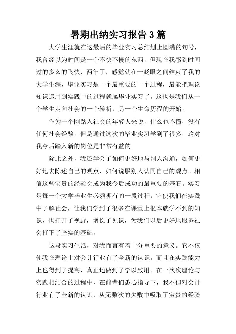 暑期出纳实习报告3篇.docx