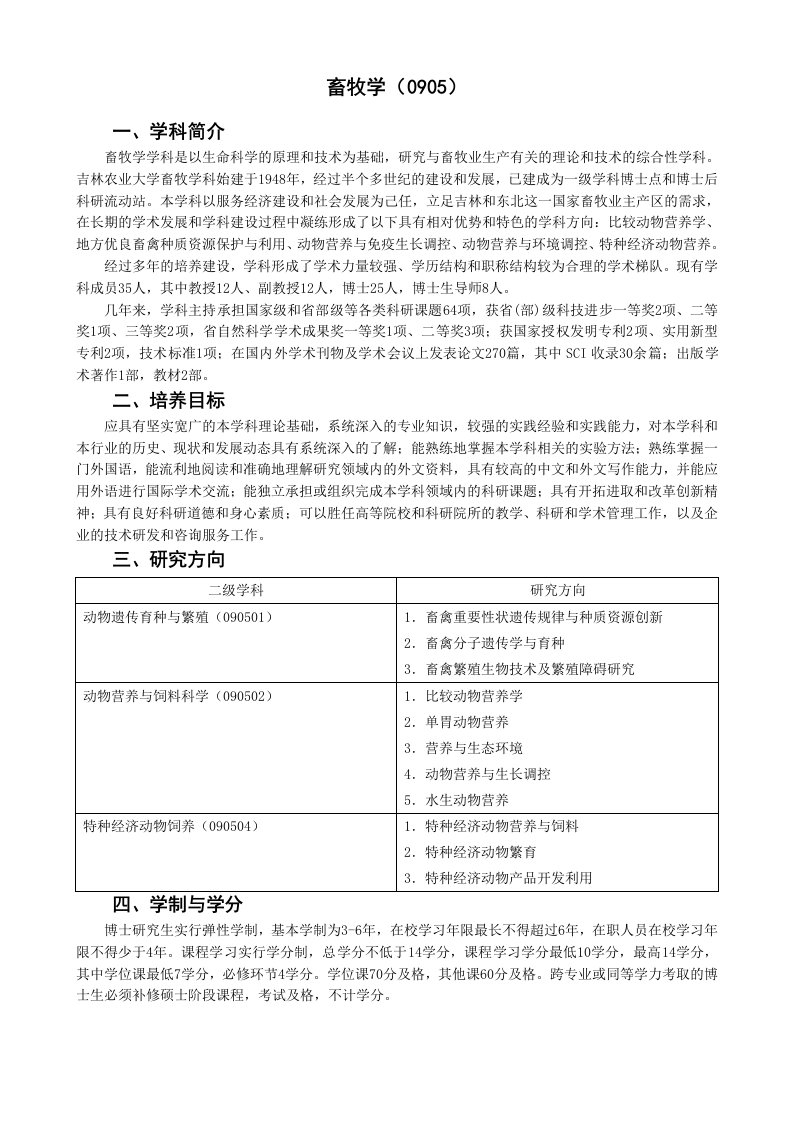 畜牧学培养方案-吉林农业大学动物科学技术学院