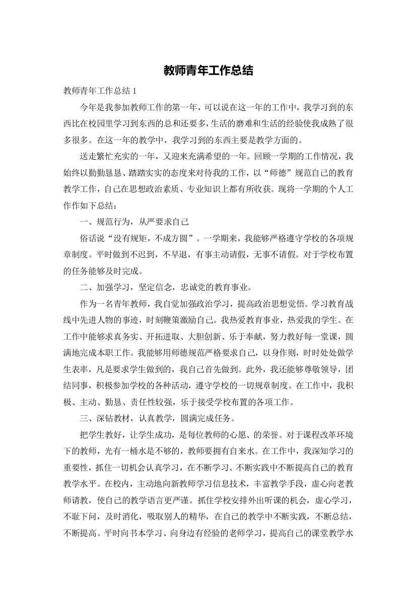 教师青年工作总结