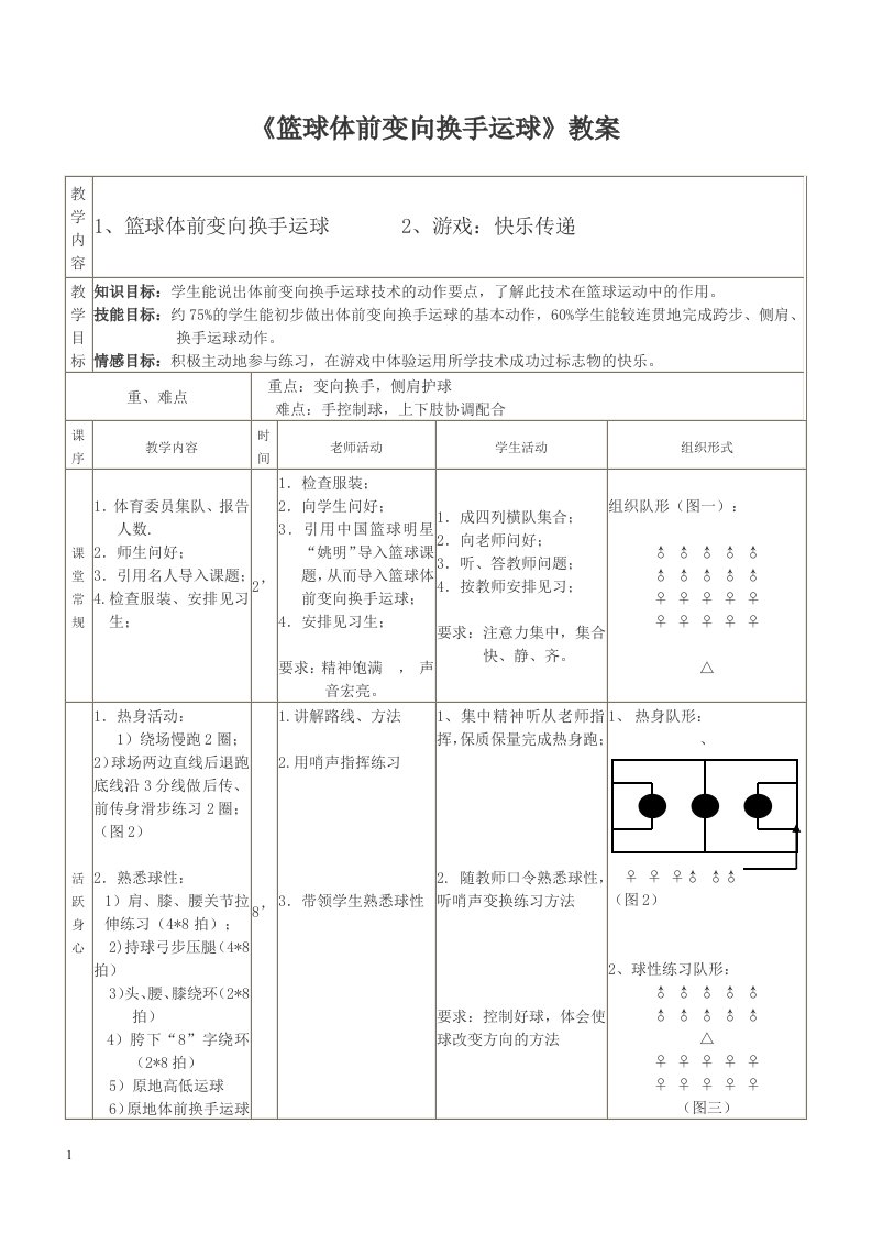 篮球体前变向换手运球教案