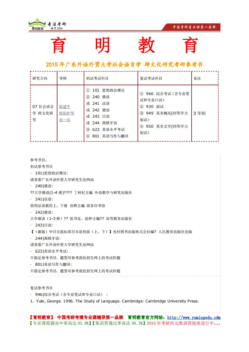 5年广东外语外贸大学社会语言学跨文化研究考研参考书