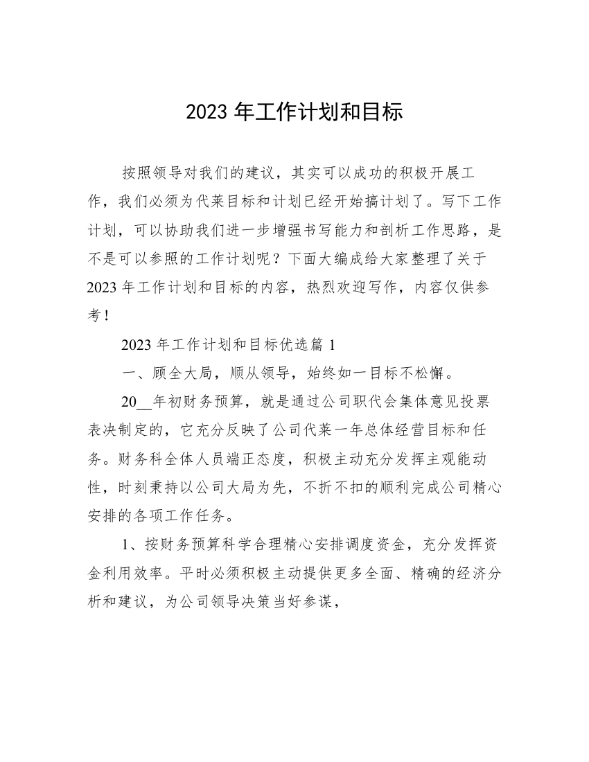 2023年工作计划和目标