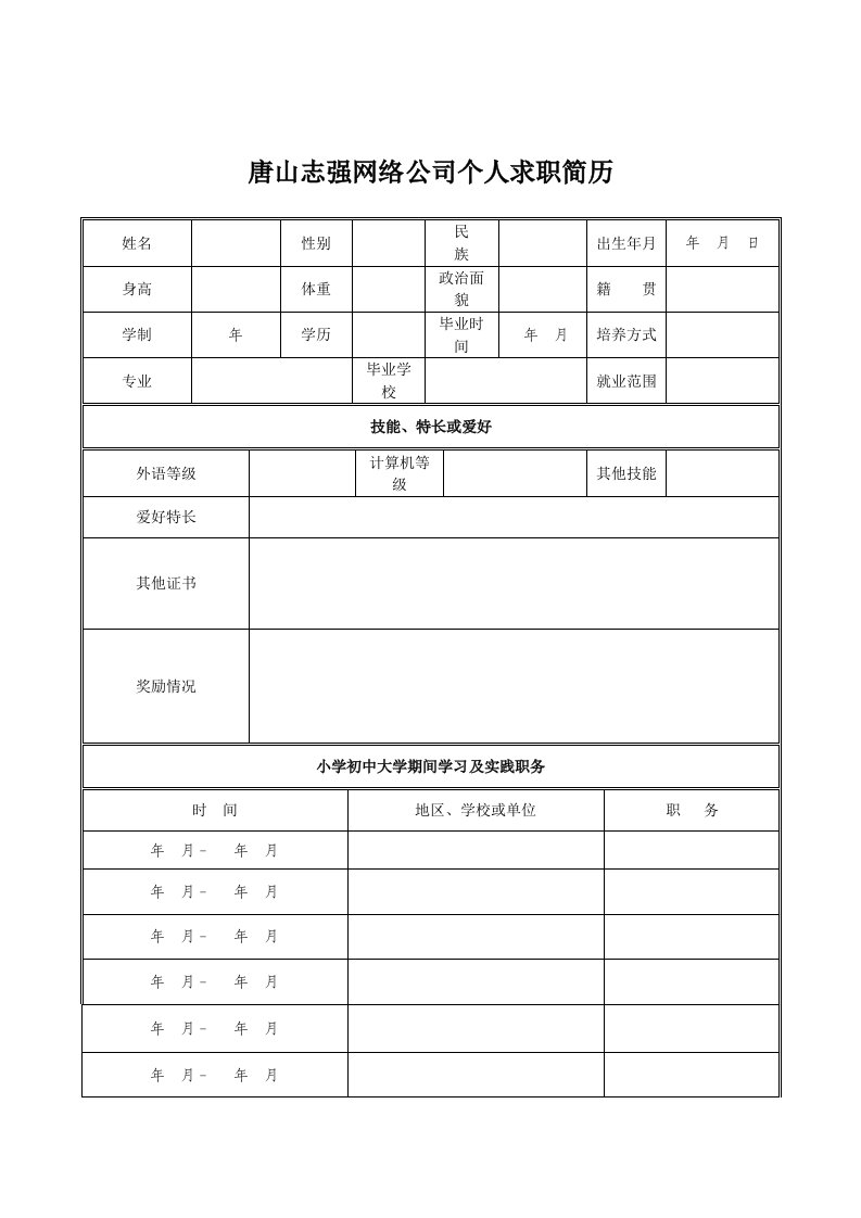 网络公司个人求职简历