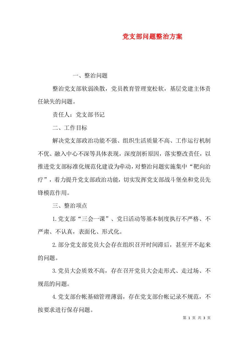 党支部问题整治方案