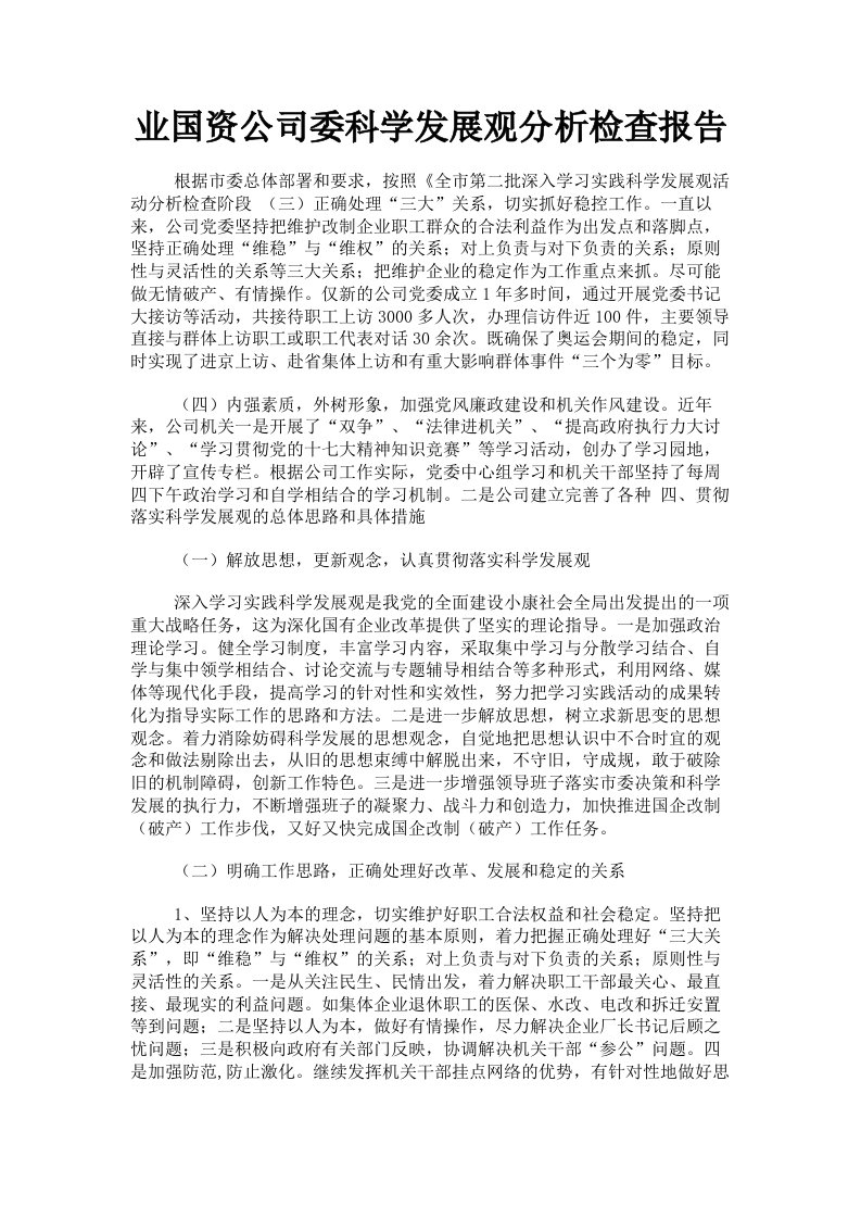 业国资公司委科学发展观分析检查报告