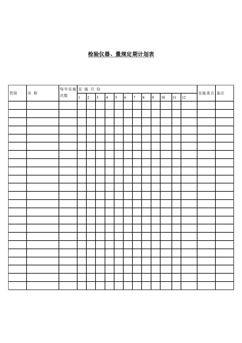 检验仪器与量规定期计划表