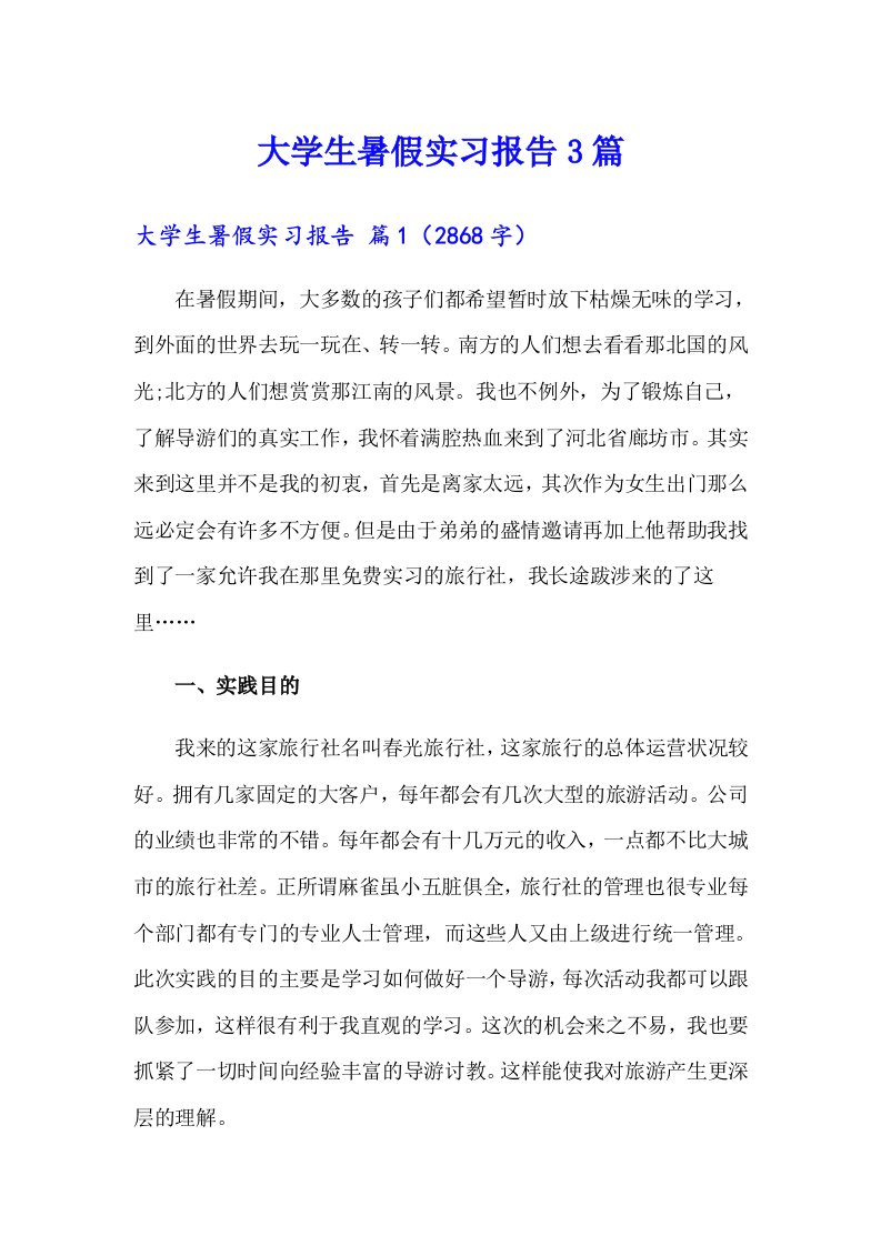 （多篇汇编）大学生暑假实习报告3篇