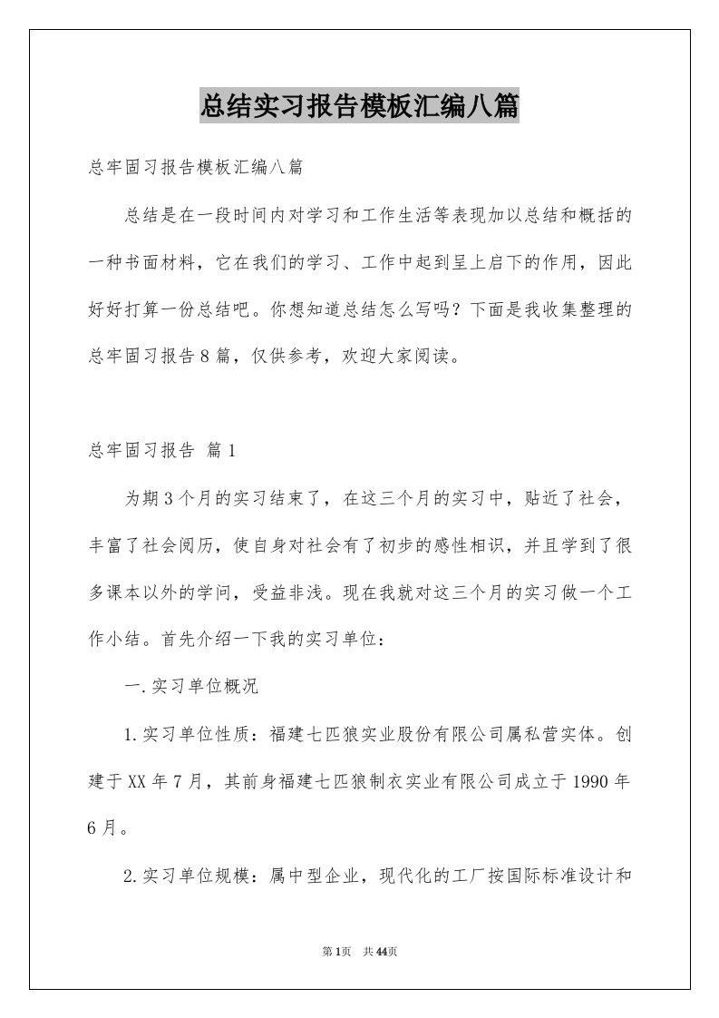 总结实习报告模板汇编八篇例文