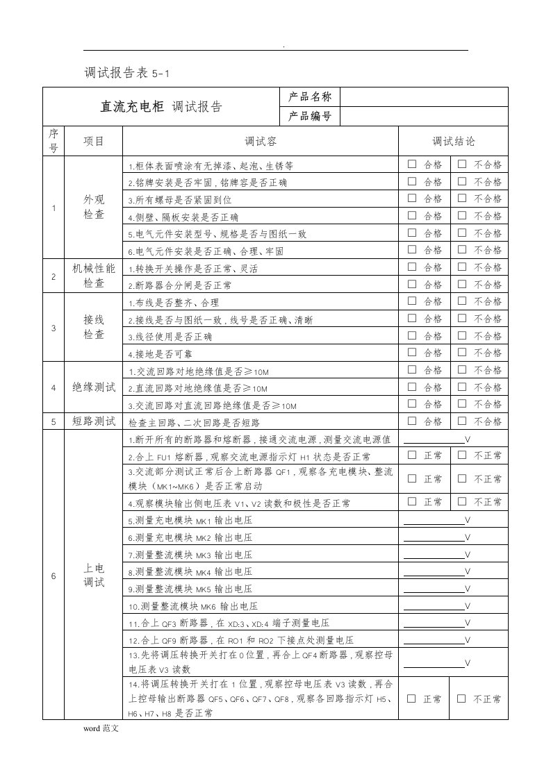 直流系统调试报告表格