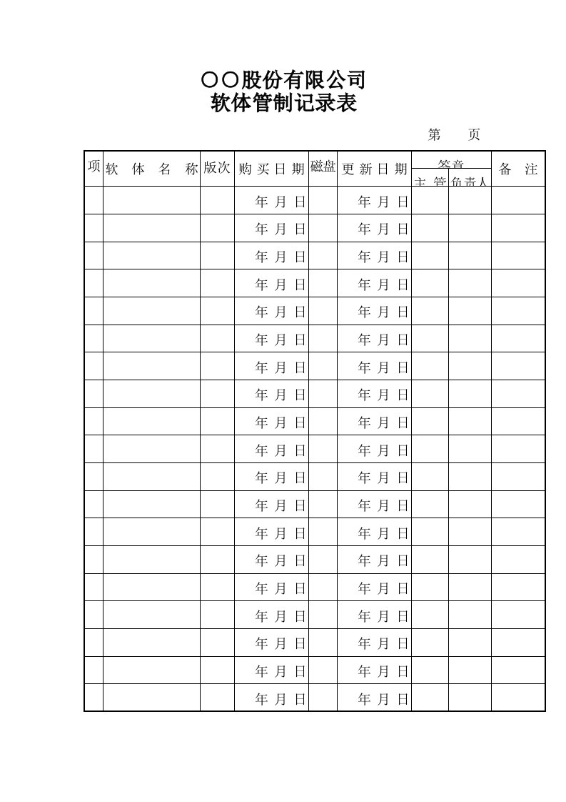 现代企业软体管制记录表