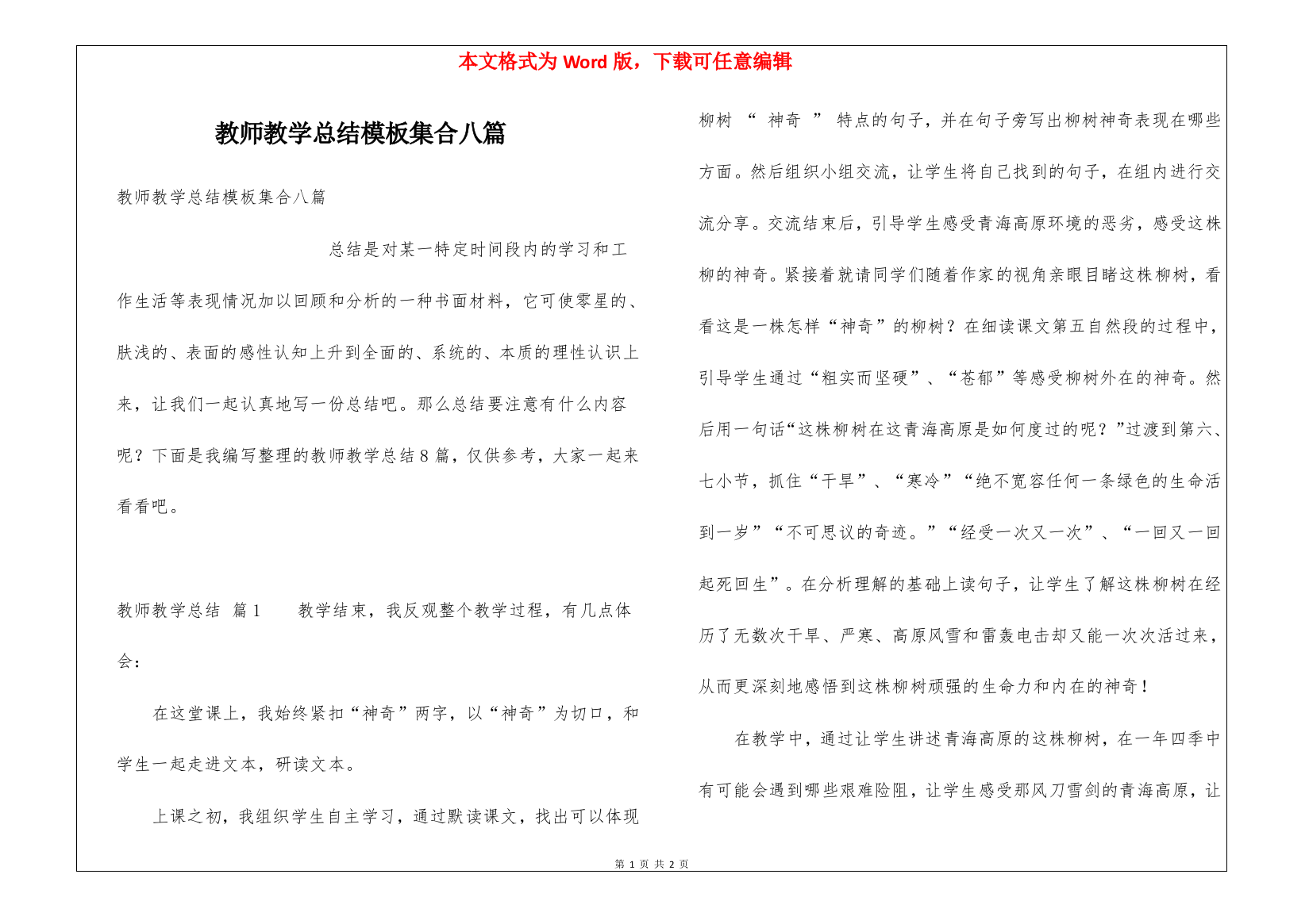 教师教学总结模板集合八篇