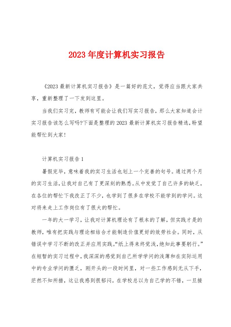 2023年度计算机实习报告